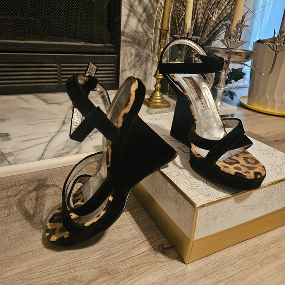 Vintage D&G Dolce And Gabana Velvet Strappy Chic Wedges - Picture 4 of 6
